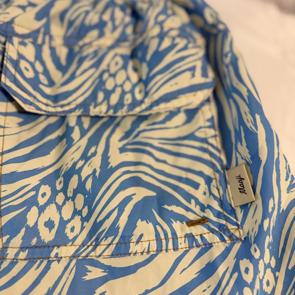 Maaji Swim Trunks Mens S Blue Abstract Animal Print Elastic Waist Board Shorts
